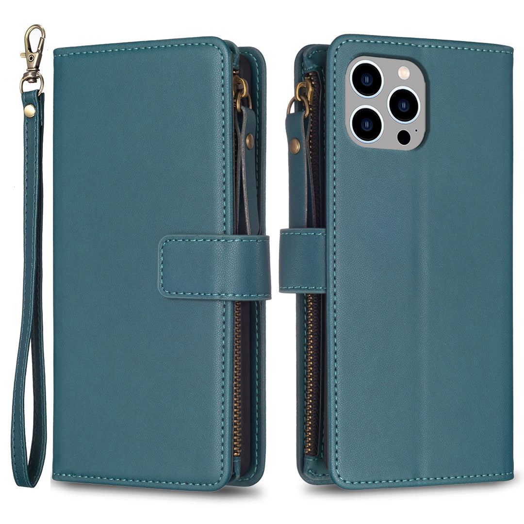 BF Style-19 til iPhone 15 Pro Max PU-lædertelefontaske Flip Wallet Stand Cover med lynlåslomme BF Style-19 til iPhone 15 Pro Max PU-lædertelefontaske Flip Wallet Stand Cover med lynlåslomme